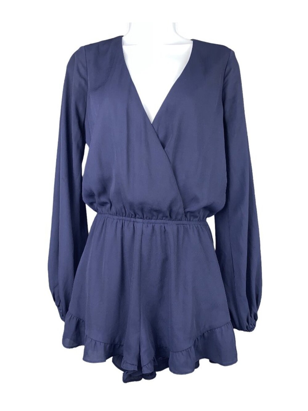 Show Me Your Mumu Navy Long Sleeve Chiffon Surplice Romper With Ruffle size M